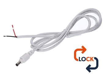 Wtyk DC 5.5x2.1 przewód biały 150cm 22awg z blokadą